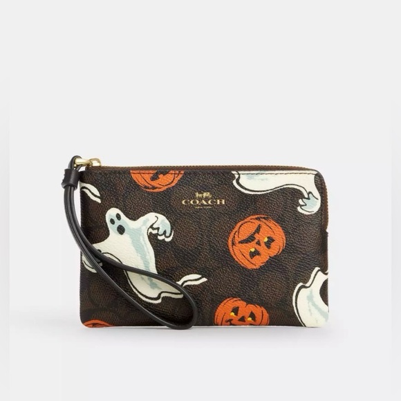 Coach Handbags - Coach Corner Zip Wristlet In Signature Canvas With Halloween Print